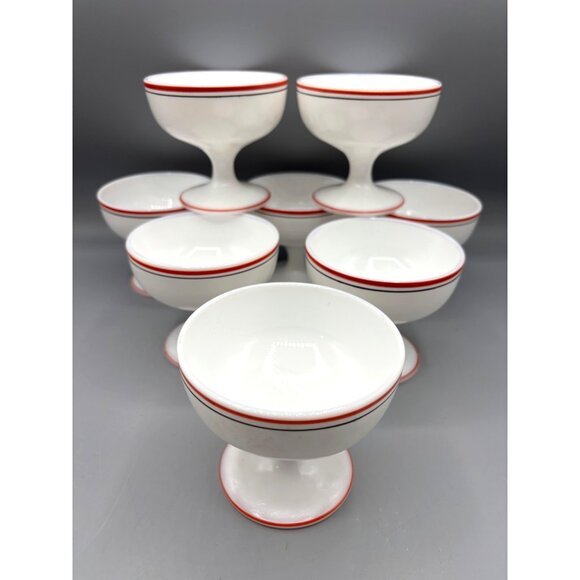 Vtg 8 Pc Hazel Atlas Sherbert Cups Moderntone Platonite White Milk Glass Footed - Picture 1 of 8